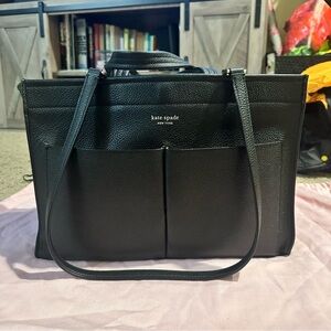 Kate Spade Sam Large Pocket Satchel in Black Leather Tote Bag